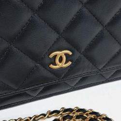 Pre Owned Chanel Black Lambskin Leather Lambskin WOC Mini Crossbody Bag