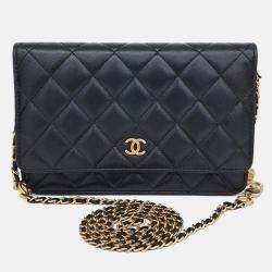 Pre Owned Chanel Black Lambskin Leather Lambskin WOC Mini Crossbody Bag