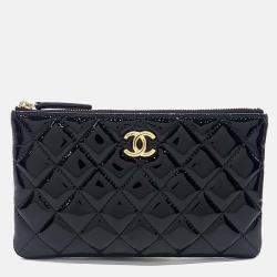 Pre Owned Chanel Black Patent Leather patent pouch