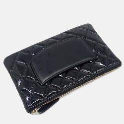 Pre Owned Chanel Black Patent Leather patent pouch