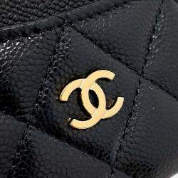 Pre Owned Chanel Black Leather Caviar Card Holder