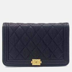 Pre Owned Chanel Black Leather Caviar Boy WOC Mini Crossbody Bag
