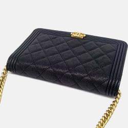 Pre Owned Chanel Black Leather Caviar Boy WOC Mini Crossbody Bag