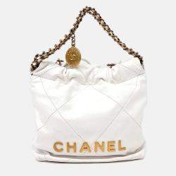 Pre Owned Chanel White Leather 22 Bag Mini