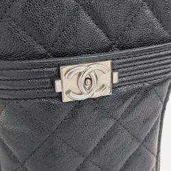 Pre Owned Chanel Black Caviar Leather Caviar Boy Phone Holder and Card Wallet