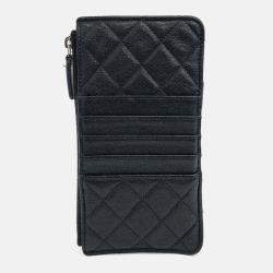 Pre Owned Chanel Black Caviar Leather Caviar Boy Phone Holder and Card Wallet