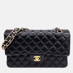 Pre Owned Chanel Black Lambskin Leather Lambskin Classic Medium