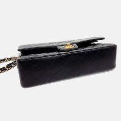 Pre Owned Chanel Black Lambskin Leather Lambskin Classic Medium