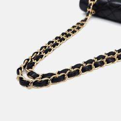 Pre Owned Chanel Black Lambskin Leather Lambskin Classic Medium