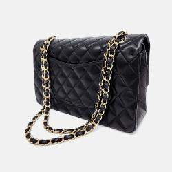 Pre Owned Chanel Black Lambskin Leather Lambskin Classic Medium