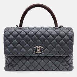 Pre Owned Chanel Grey Leather Caviar Coco Handle