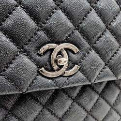 Pre Owned Chanel Grey Leather Caviar Coco Handle