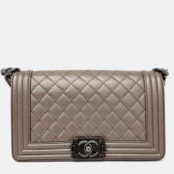 Pre Owned Chanel Brown Caviar Leather Caviar Boy Bag Medium