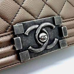 Pre Owned Chanel Brown Caviar Leather Caviar Boy Bag Medium