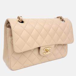 Pre Owned Chanel Beige Leather Caviar Classic Small