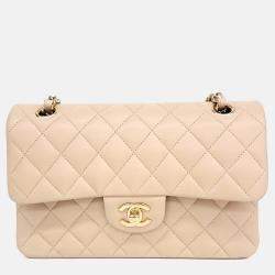 Pre Owned Chanel Beige Leather Caviar Classic Small
