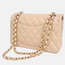 Pre Owned Chanel Beige Leather Caviar Classic Small