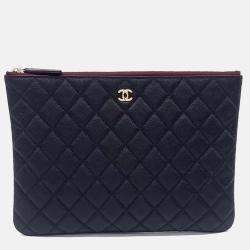 Pre Owned Chanel Black Leather Caviar Clutch New Medium