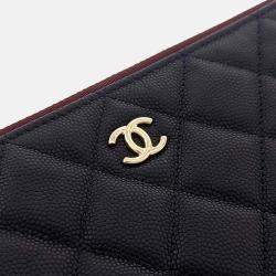 Pre Owned Chanel Black Leather Caviar Clutch New Medium