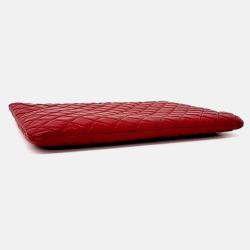 Pre Owned Chanel Red Leather Caviar Clutch Large
