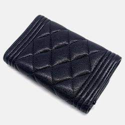 Pre Owned Chanel Black Leather Caviar Boy Card Holder