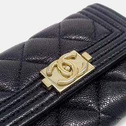 Pre Owned Chanel Black Leather Caviar Boy Card Holder