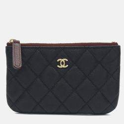 Pre Owned Chanel Black Leather Caviar Pouch