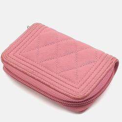 Pre Owned Chanel Pink Caviar Leather Caviar Boy Card Holder