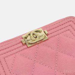 Pre Owned Chanel Pink Caviar Leather Caviar Boy Card Holder
