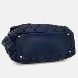 Pre Owned Chanel Navy Blue Leather Wild Stitch Chain Shoulder Bag