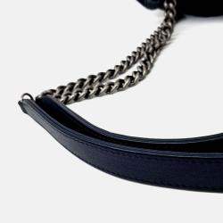 Pre Owned Chanel Navy Blue Leather Wild Stitch Chain Shoulder Bag