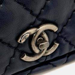 Pre Owned Chanel Navy Blue Leather Wild Stitch Chain Shoulder Bag