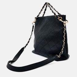 Pre Owned Chanel Black Caviar Leather Caviar Chain Tote and Shoulder Bag