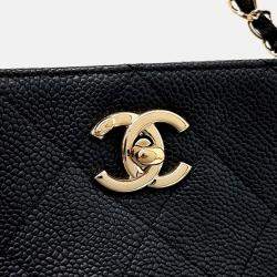 Pre Owned Chanel Black Caviar Leather Caviar Chain Tote and Shoulder Bag