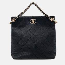 Pre Owned Chanel Black Caviar Leather Caviar Chain Tote and Shoulder Bag