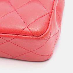 Pre Owned Chanel  East/West Classic Flap Red Quilted Caviar Leather Shoulder Bag