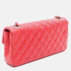 Pre Owned Chanel  East/West Classic Flap Red Quilted Caviar Leather Shoulder Bag