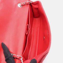Pre Owned Chanel  East/West Classic Flap Red Quilted Caviar Leather Shoulder Bag