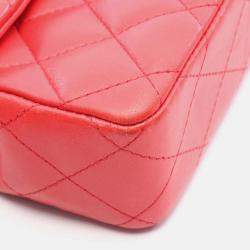 Pre Owned Chanel  East/West Classic Flap Red Quilted Caviar Leather Shoulder Bag