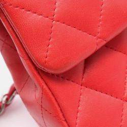 Pre Owned Chanel  East/West Classic Flap Red Quilted Caviar Leather Shoulder Bag