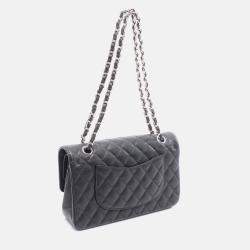 Pre Owned Chanel Classic Double Flap Medium Black Leather Shoulder Bag