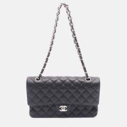 Pre Owned Chanel Classic Double Flap Medium Black Leather Shoulder Bag