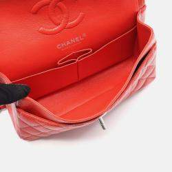 Pre Owned Chanel Classic Double Flap Medium Red Leather Shoulder Bag