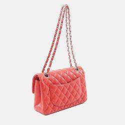 Pre Owned Chanel Classic Double Flap Medium Red Leather Shoulder Bag