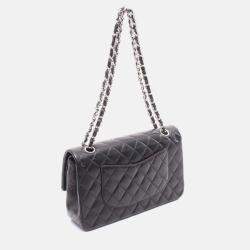 Pre Owned Chanel Classic Double Flap Medium Black Leather Shoulder Bag