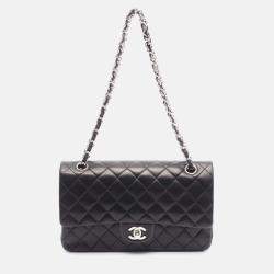 Pre Owned Chanel Classic Double Flap Medium Black Leather Shoulder Bag