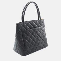 Pre Owned Chanel Medallion Black Caviar Leather Tote Bag