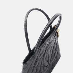 Pre Owned Chanel Medallion Black Caviar Leather Tote Bag
