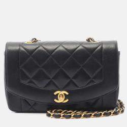 Pre Owned Chanel Diana Black Leather Shoulder Bag