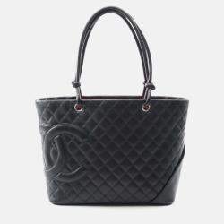 Pre Owned Chanel Cambon Ligne Black Leather Tote Bag